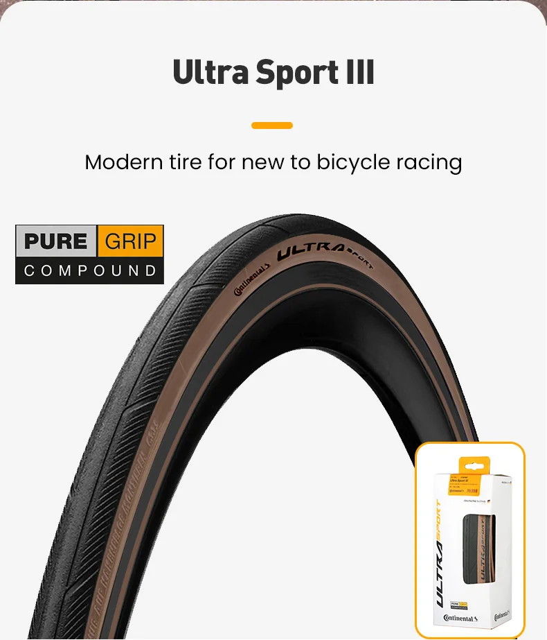 Continental 700C Road Bike Foldable Tire Ultra Sport III 700X28C Brown Edge Folding Tyre 28-622 180 TPI Gravel Tire