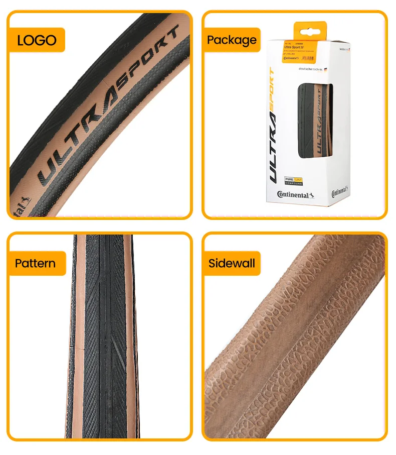 Continental 700C Road Bike Foldable Tire Ultra Sport III 700X28C Brown Edge Folding Tyre 28-622 180 TPI Gravel Tire