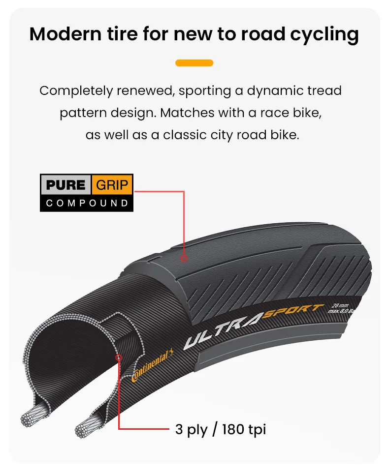 Continental 700C Road Bike Foldable Tire Ultra Sport III 700X28C Brown Edge Folding Tyre 28-622 180 TPI Gravel Tire