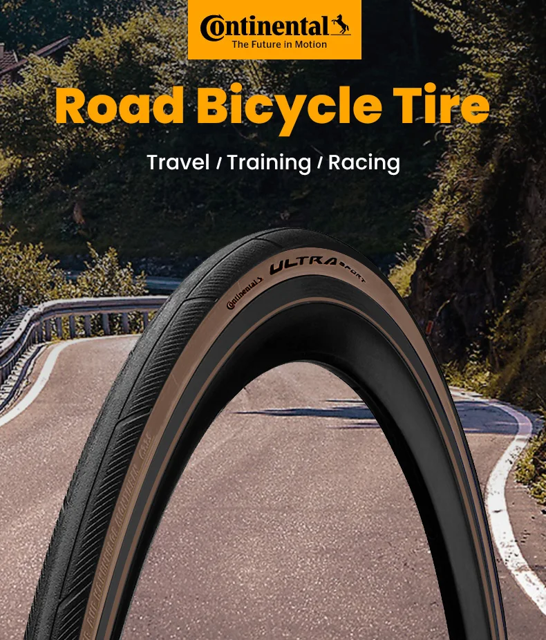 Continental 700C Road Bike Foldable Tire Ultra Sport III 700X28C Brown Edge Folding Tyre 28-622 180 TPI Gravel Tire