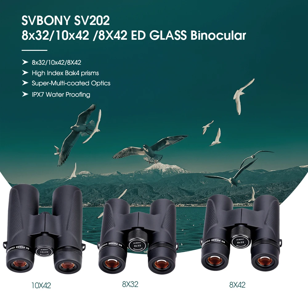 Svbony SV202 8X32/8x42/10x42/10x50 ED Binoculars IPX7 Magnesium Alloy Body BaK4 Binoculars Highy Qualit for Stargazing Camping