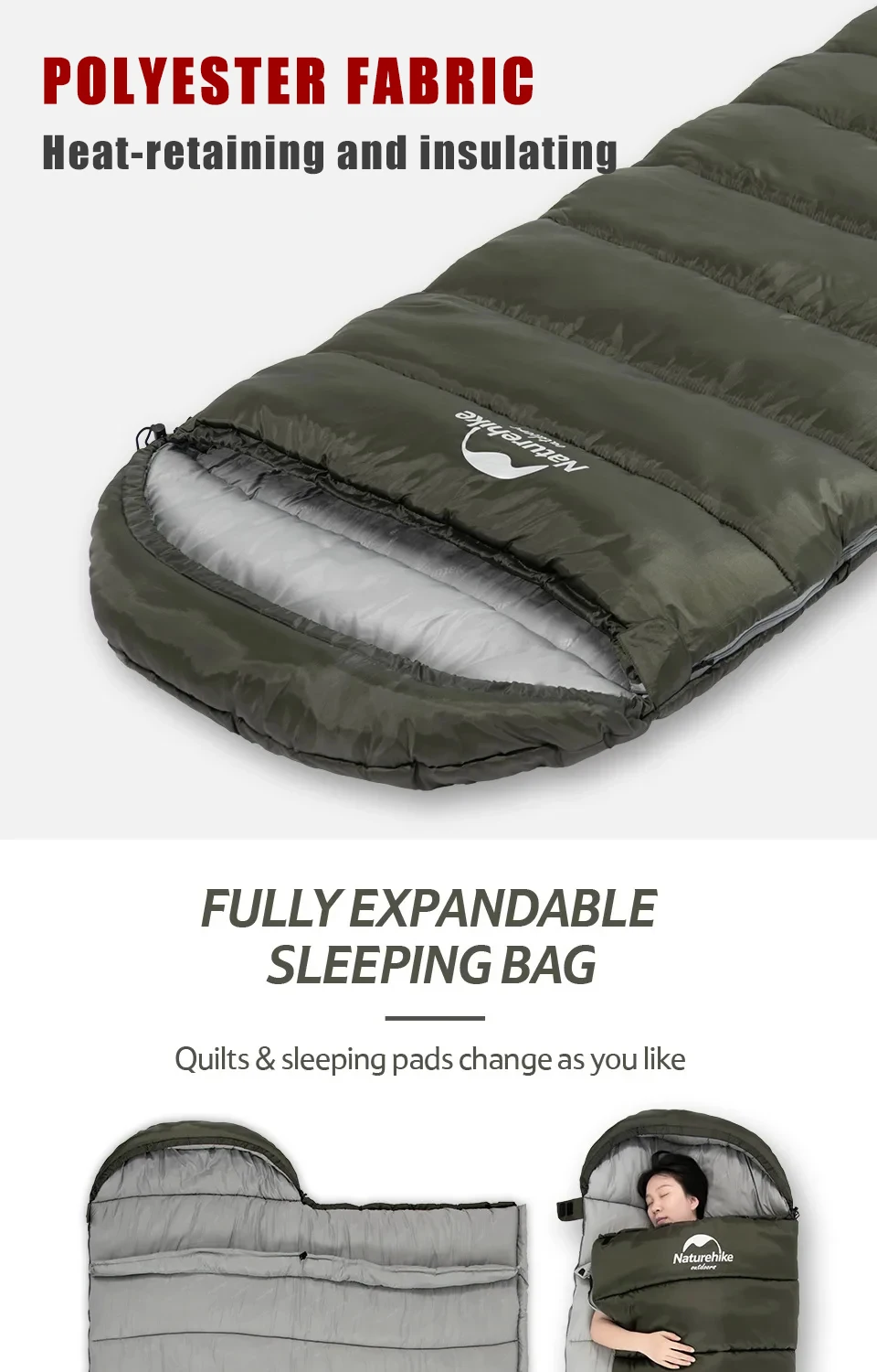 Naturehike Sleeping Bag Ultralight Camping Accsesorios Winter Outdoor Waterproof Envelope Sleeping Bag Hiking Travel U350