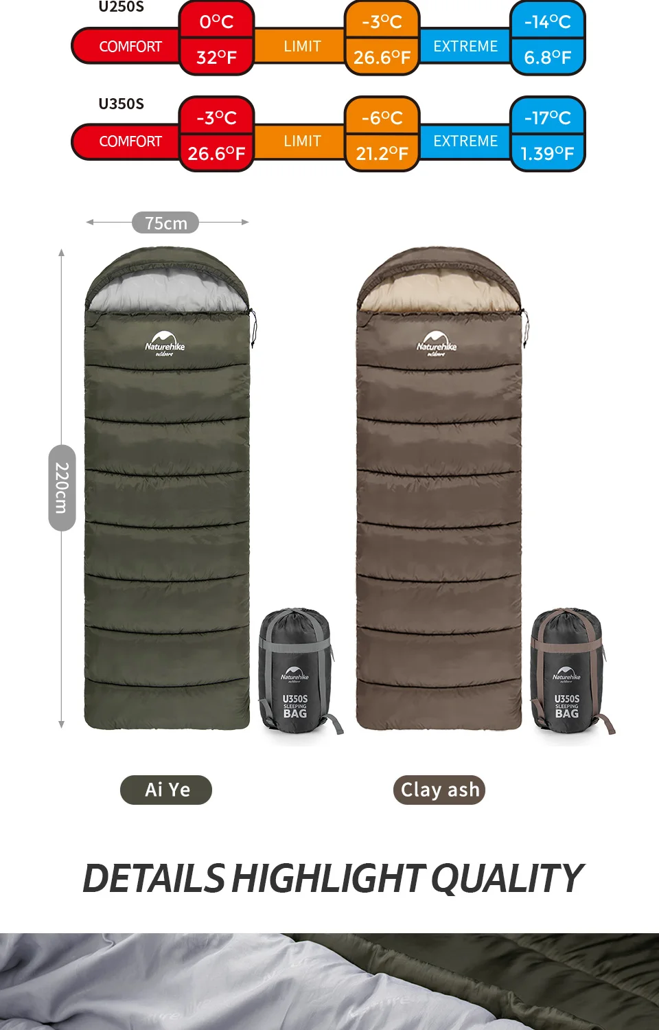 Naturehike Sleeping Bag Ultralight Camping Accsesorios Winter Outdoor Waterproof Envelope Sleeping Bag Hiking Travel U350