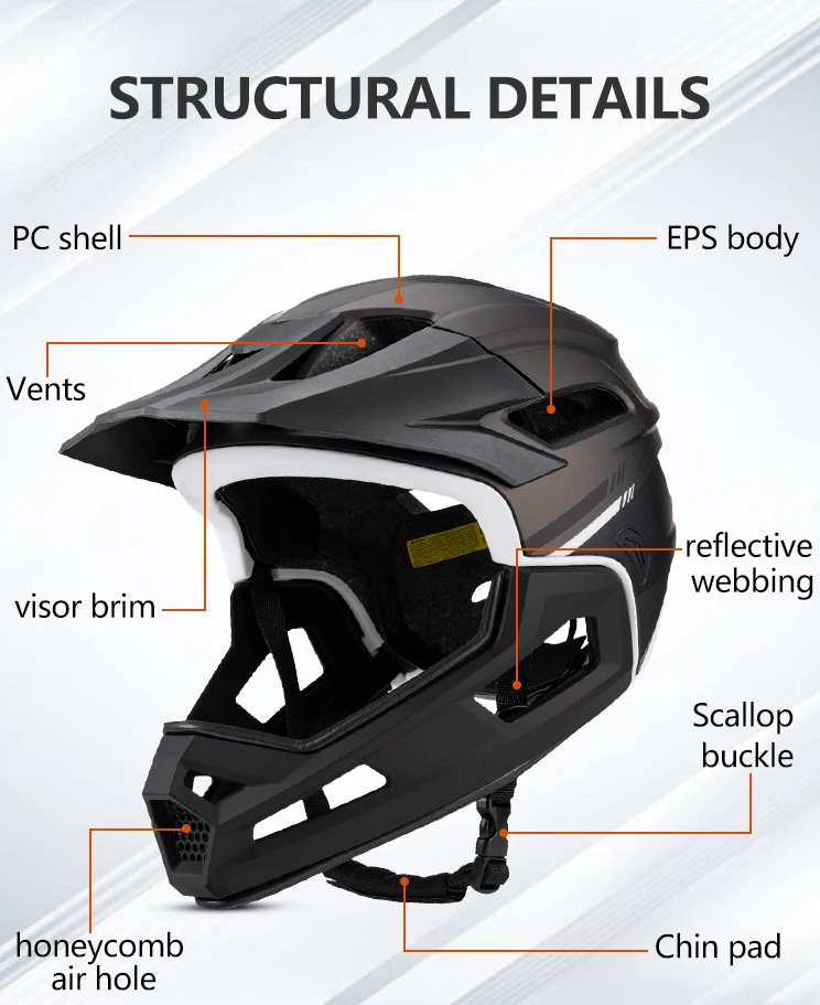 Eastinear's New Adult Bicycle Helmet Full-face Detachable Outdoor Sports Motorcycle Skateboard Riding Helmet Protects the Head