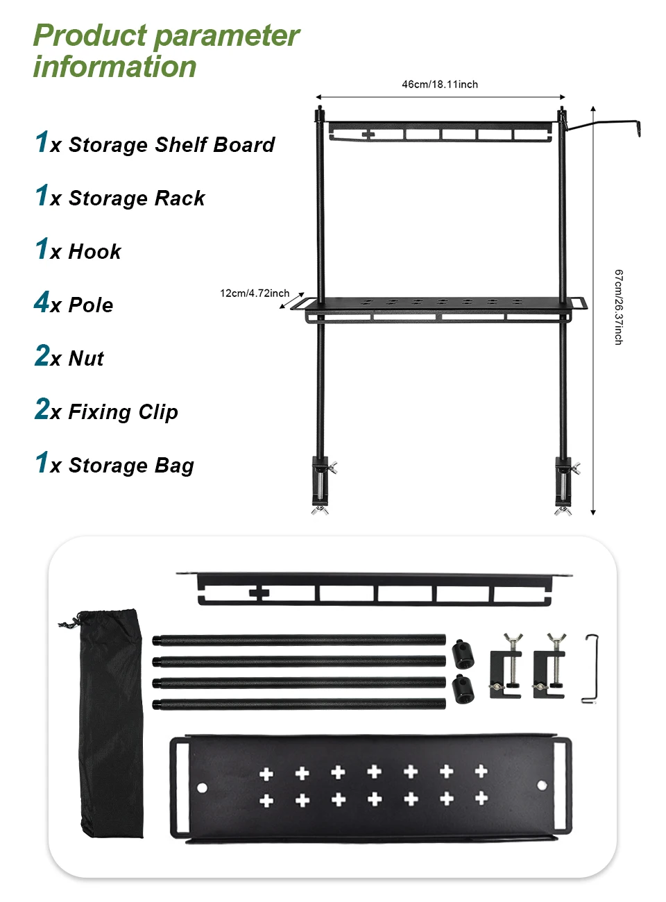 Outdoor Aluminum Storage Rack Foldable Camping Desktop Double-layer Storage Rack Camping Hanging Rack Camping Supplies