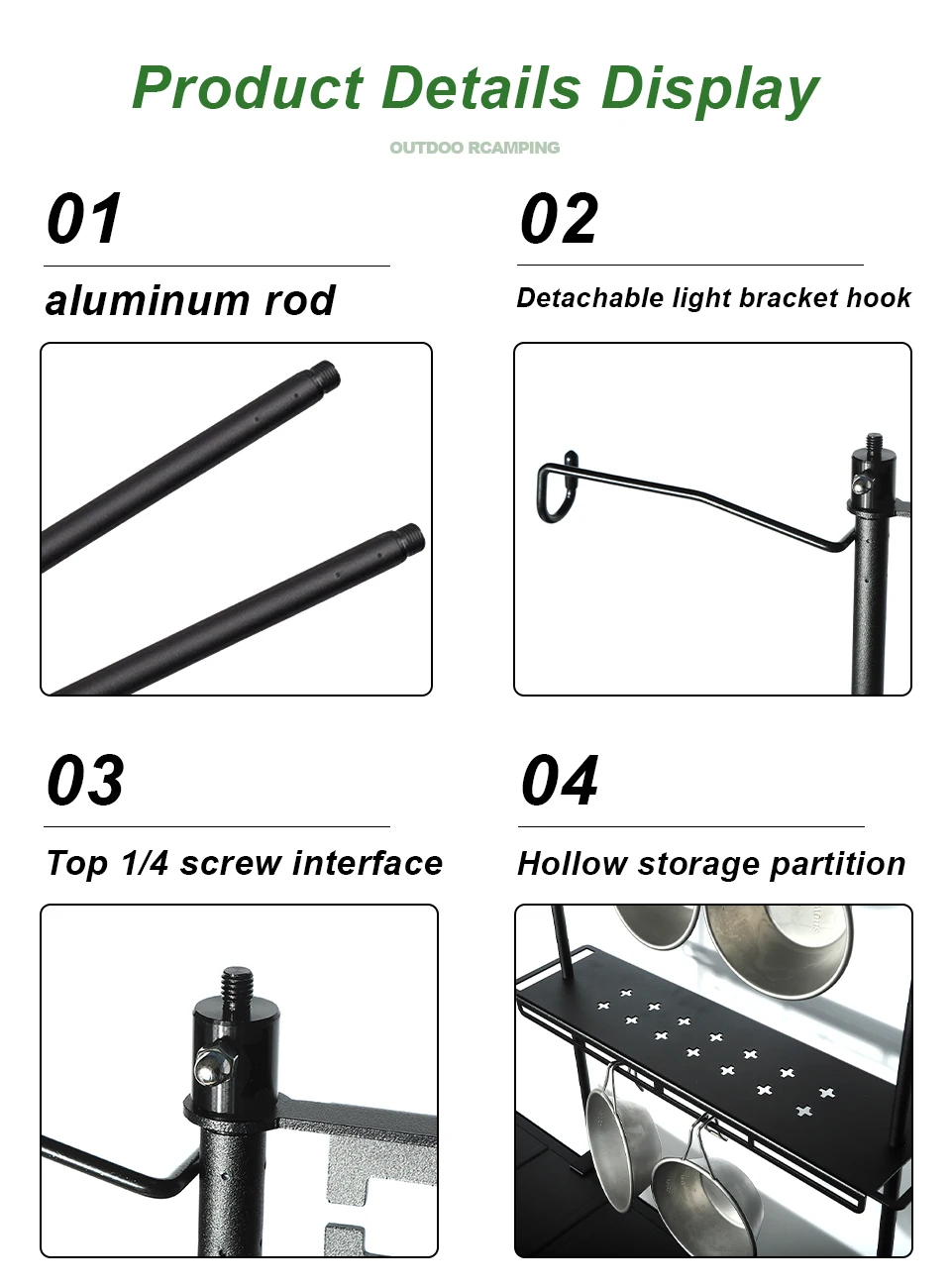 Outdoor Aluminum Storage Rack Foldable Camping Desktop Double-layer Storage Rack Camping Hanging Rack Camping Supplies