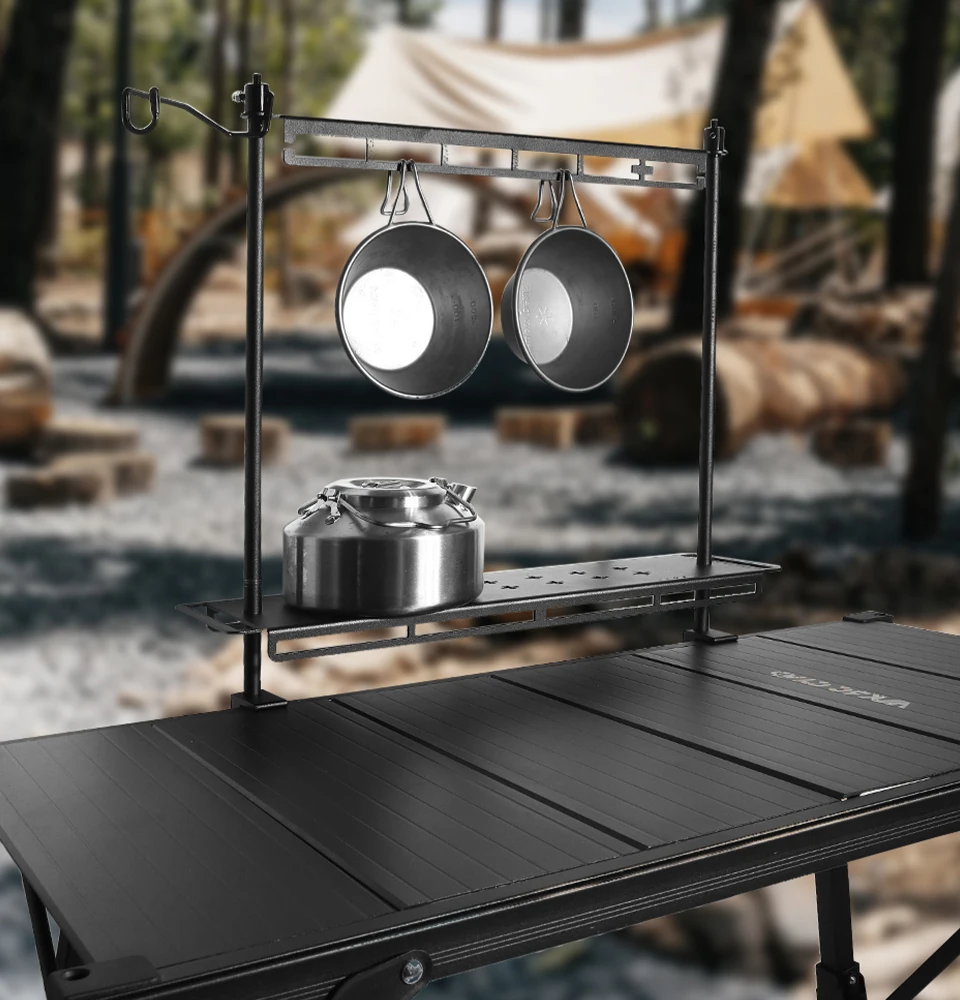 Outdoor Aluminum Storage Rack Foldable Camping Desktop Double-layer Storage Rack Camping Hanging Rack Camping Supplies