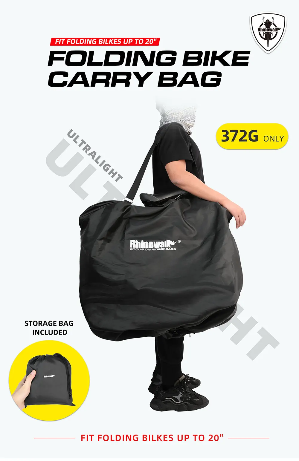 Rhinowalk 20 Inch Folding Bike Bag Lightweight Fold Bicycle Storage Bag Portable Bike Transport Carry Bag Dust Cover Accessories