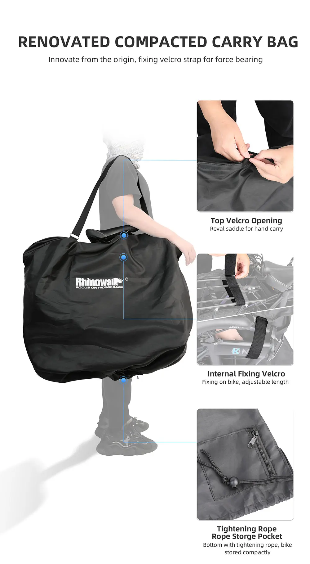 Rhinowalk 20 Inch Folding Bike Bag Lightweight Fold Bicycle Storage Bag Portable Bike Transport Carry Bag Dust Cover Accessories