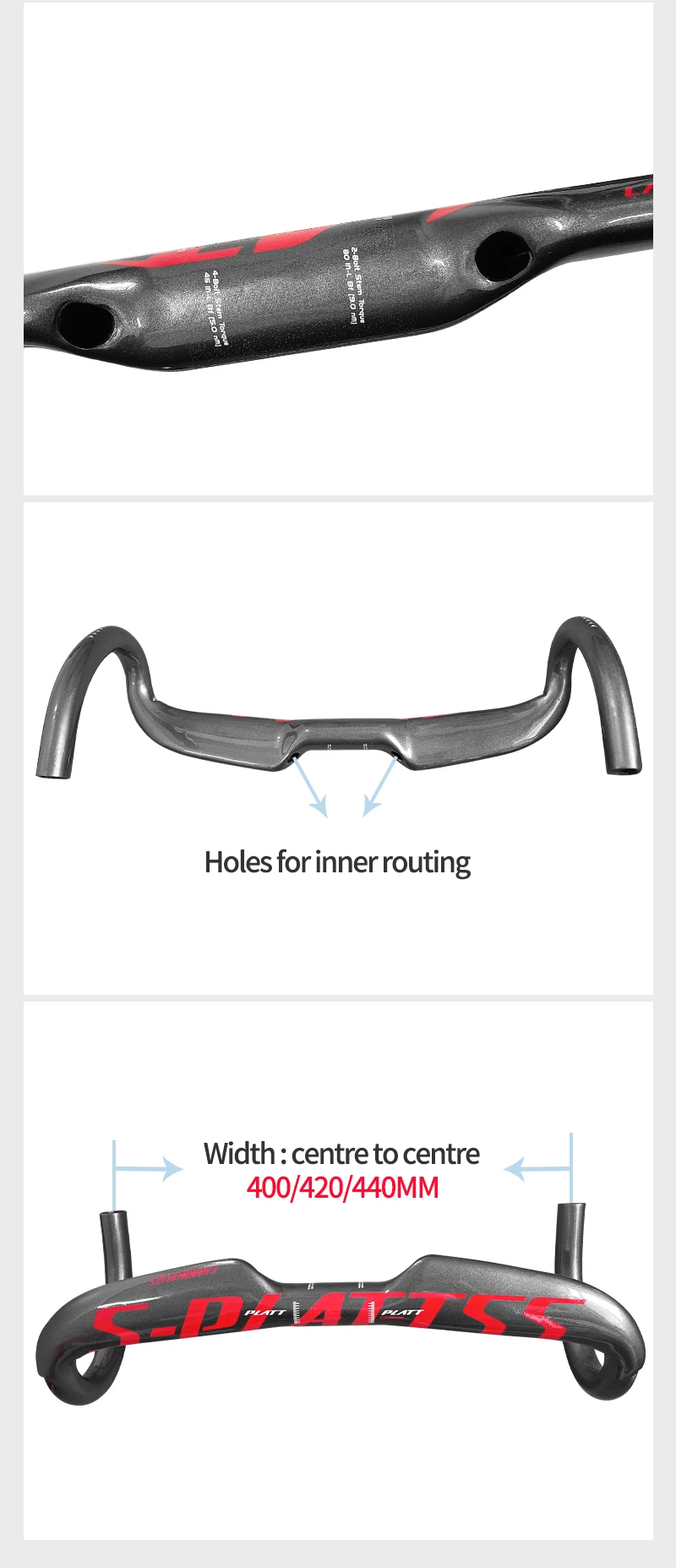 Bike Carbon Road Handlebar 400/420/440mm Glossy Internal Routing Bicycle Handle Bar Bicycle Accessories