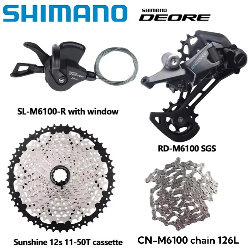 SHIMANO DEORE M6100 Groupset SL RD CN CS M6100 For 1x12s MTB Rear Derailleur 10-51T Cassette Sunshine K7 DEORE 12S 4pcs Kit