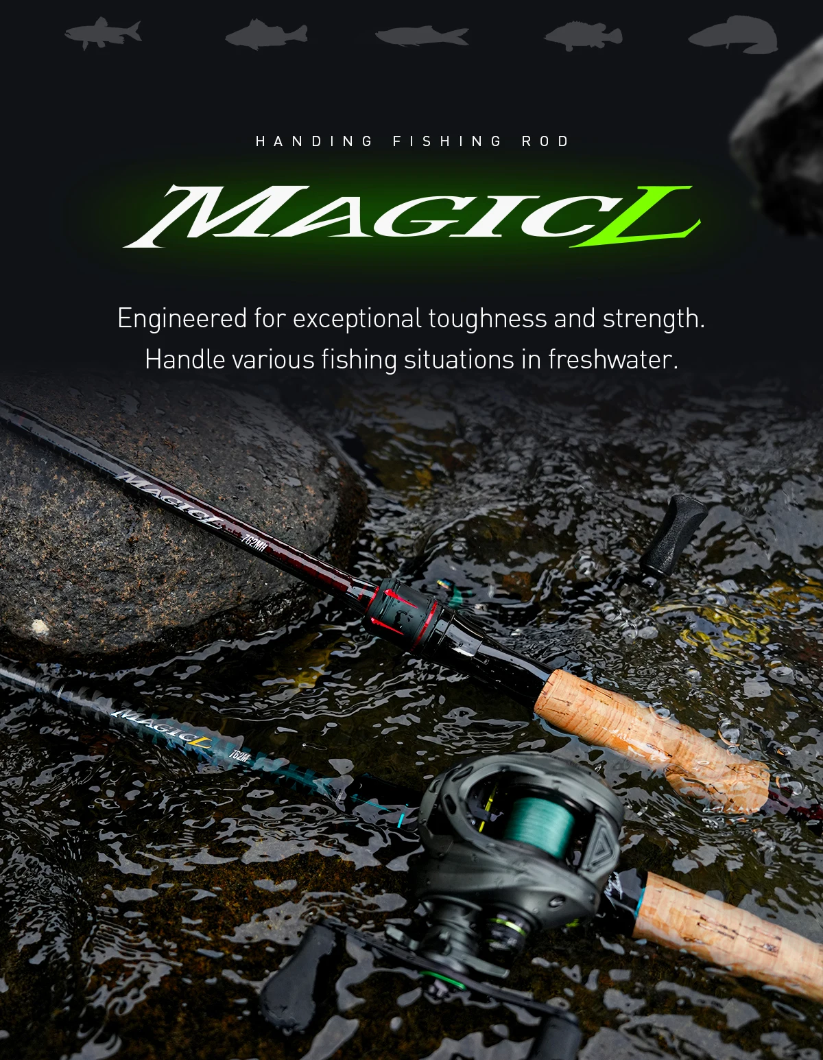 HANDING Magic L Spinning Casting Fishing Rod 1.98-2.44M Fuji O+A Guide Rings 30+24T Carbon Fiber Lure Weight 1.5-40G MF/F Action