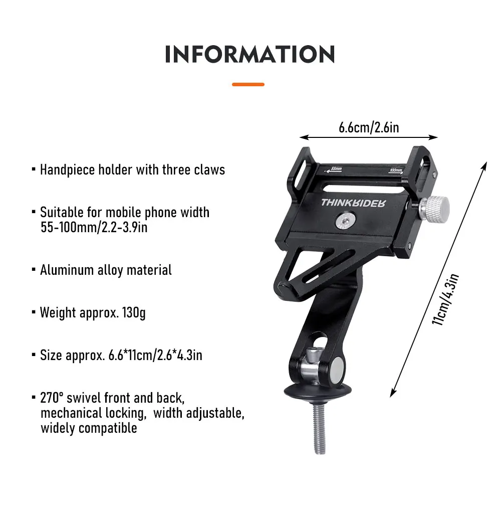 Thinkrider Phone Holder Motorcycle Electric Bicycle Smartphone Cnc Aluminum Alloy Bracket Five Claws Mechanical Bike Holder