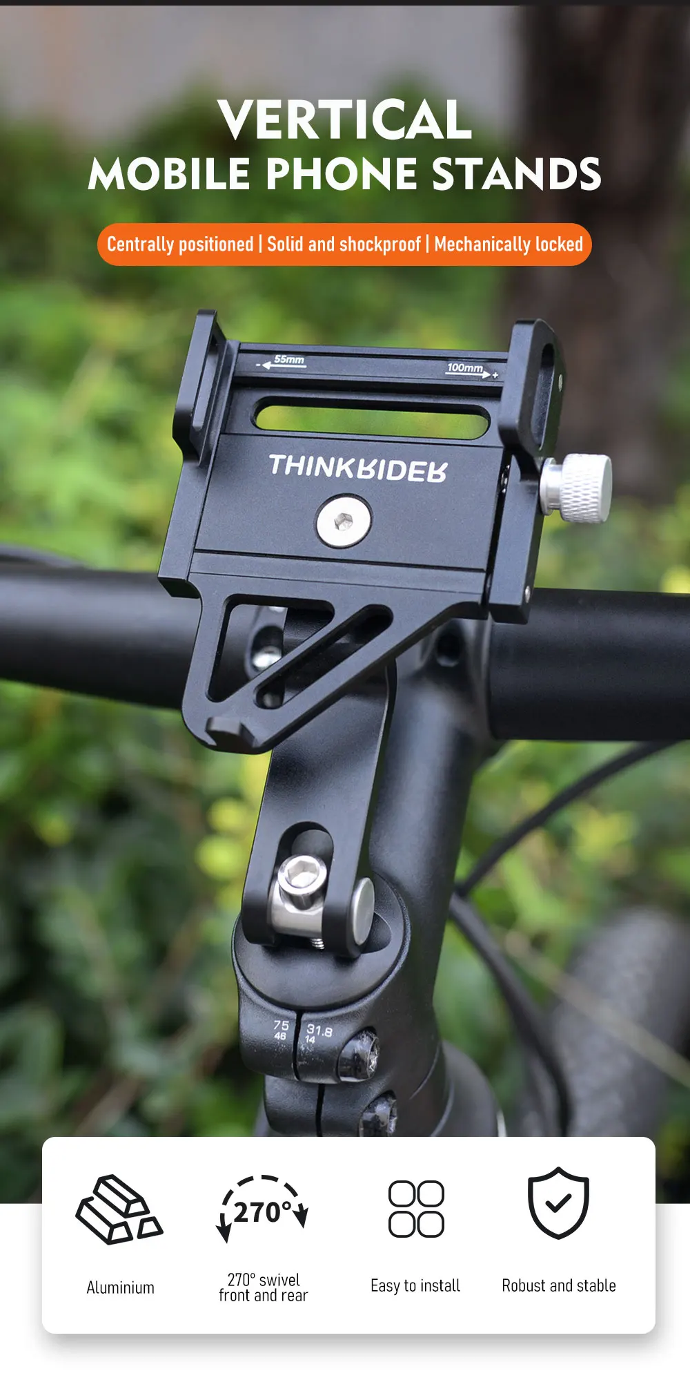 Thinkrider Phone Holder Motorcycle Electric Bicycle Smartphone Cnc Aluminum Alloy Bracket Five Claws Mechanical Bike Holder
