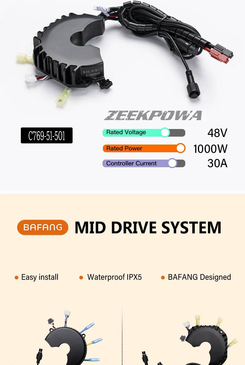 Bafang Mid Drive Motor Replacement Controller for BBS01B BBS02B BBSHD 36V 250W 350W 500W / 48V 500W 750W 1000W / 52V 1000W