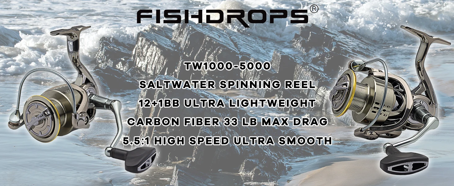 Fishdrops 12+1BB Ultra Lightweight Powerful Fishing Reel, 5.5:1 High Speed Ultra Smooth for Saltwater Fishing Reels