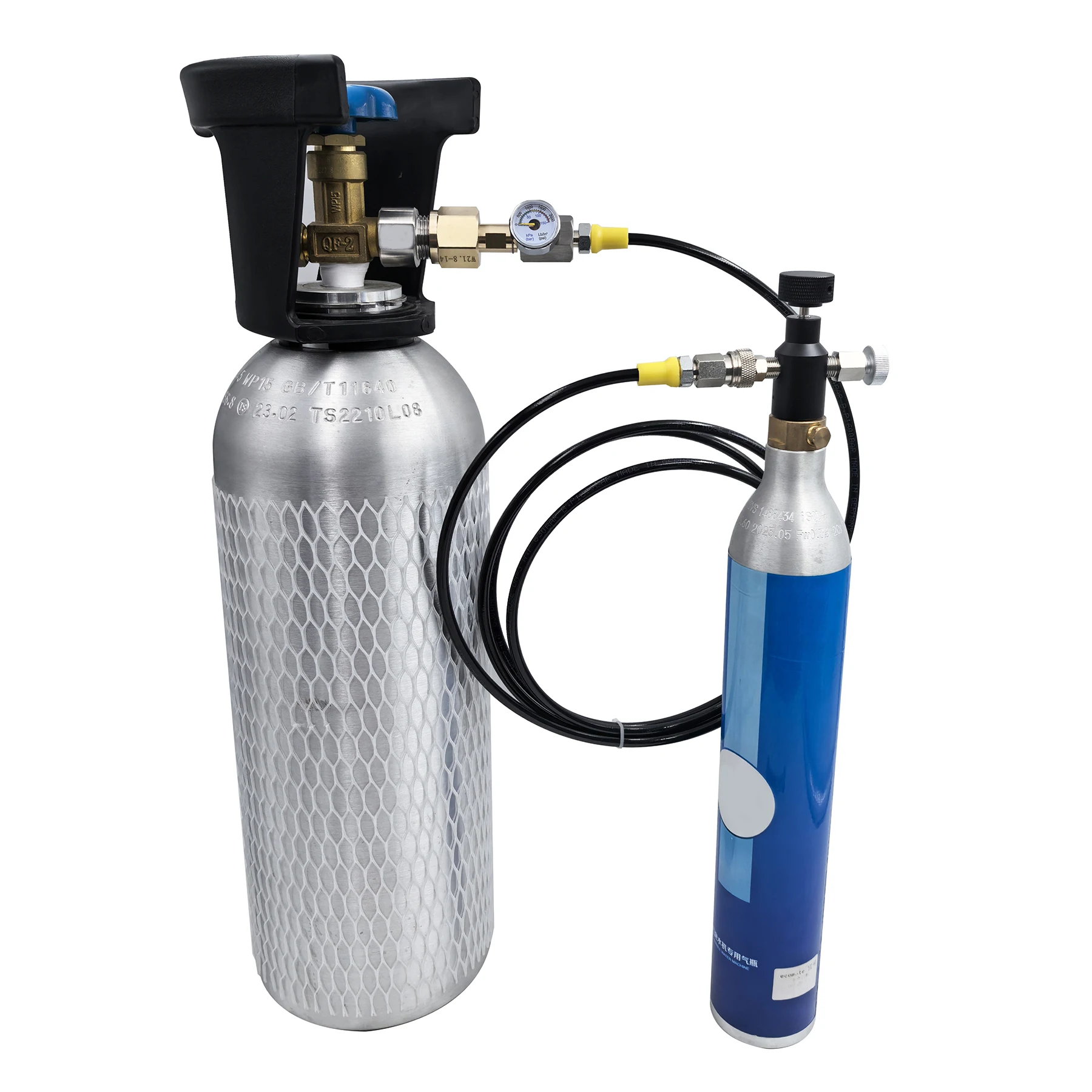 Sparkling Water Maker Blue Cylinder CO2 Refill Fill Station Adapter with Hose Gauge Kit, Soda Machine CO2 Bottle Charging Valve