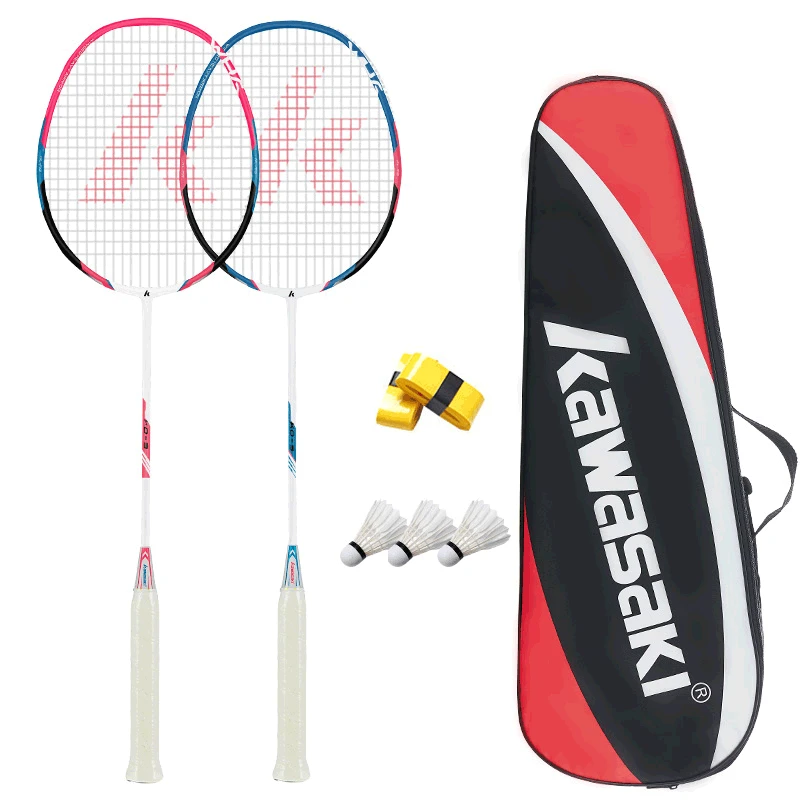 Kawasaki KD-3 Carbon Fiber Badminton Racket 2PCS-Pair Red Blue Badminton Set 18-22 pounds