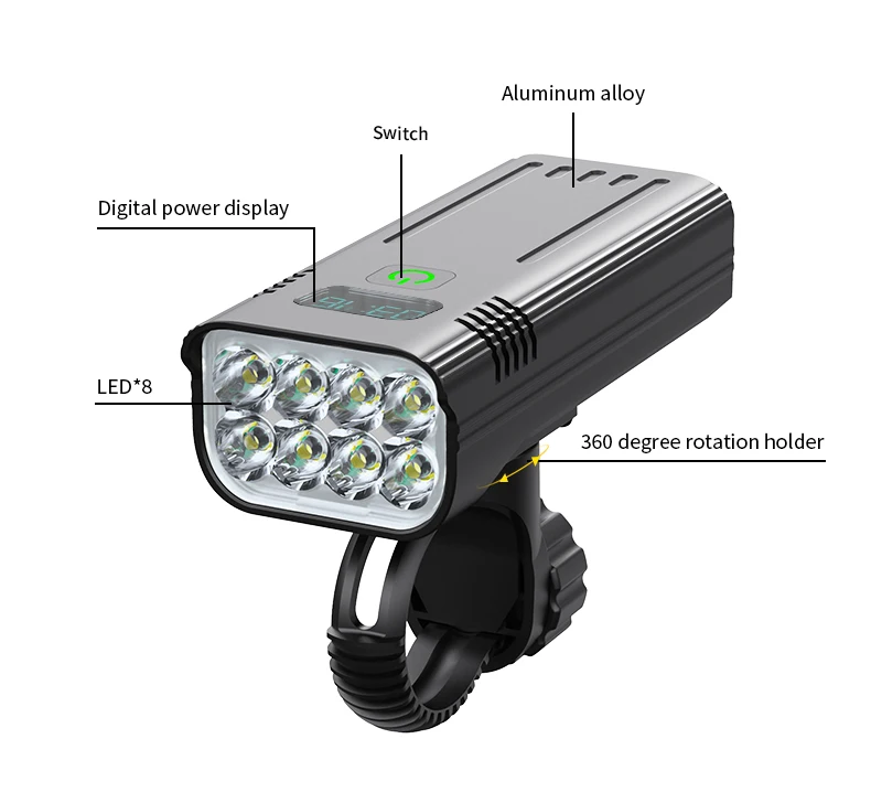 Upgrade Bicycle Light Powerful 8LED Bike Headlight 10000mAh USB Rechargeable as Power Bank Front and Rear Lights Set Optional