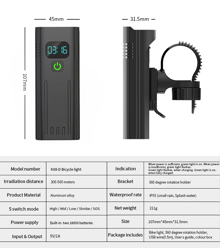 Upgrade Bicycle Light Powerful 8LED Bike Headlight 10000mAh USB Rechargeable as Power Bank Front and Rear Lights Set Optional
