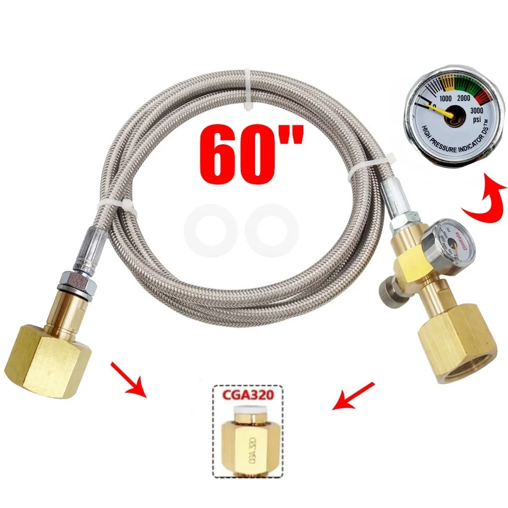 CO2 Cylinder Refilling Station for Sodastream Charging Adapter 1.5m Steel Braided Hose W21.8-14|DIN477|CGA320