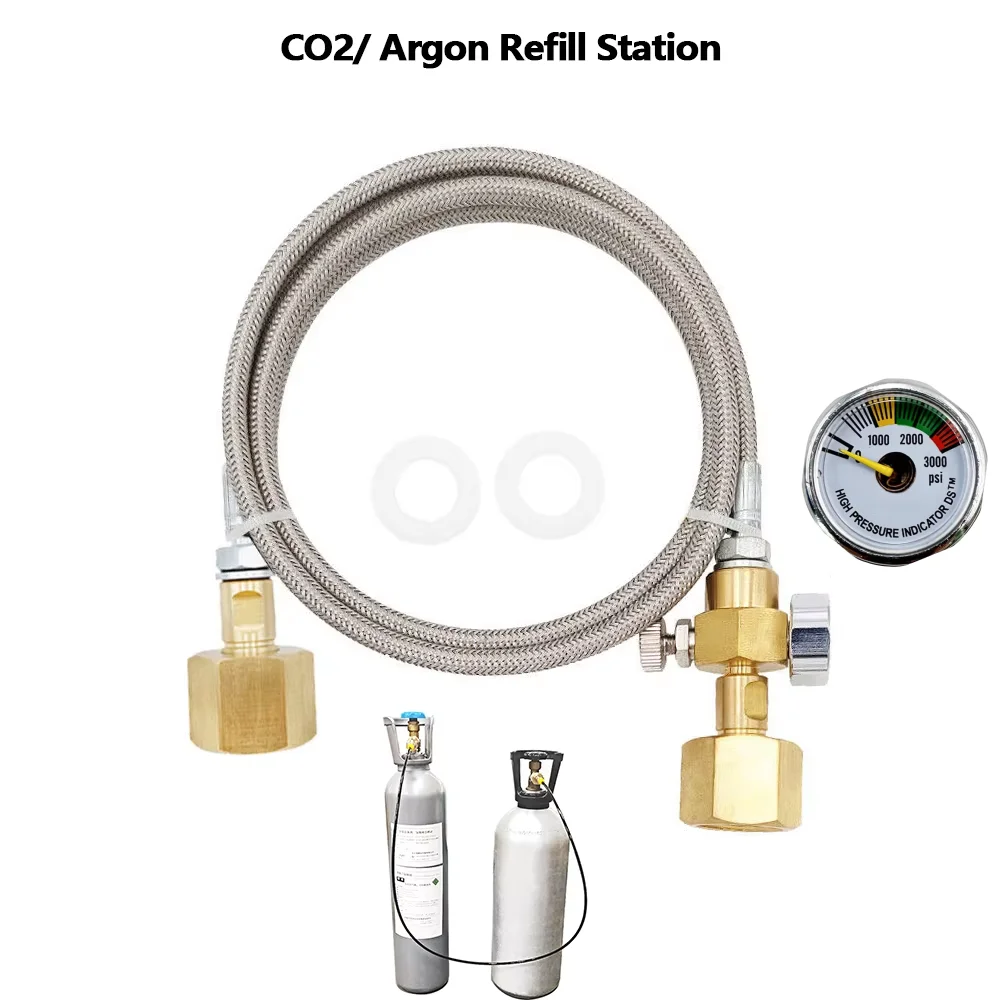 CO2 Cylinder Refilling Station for Sodastream Charging Adapter 1.5m Steel Braided Hose W21.8-14|DIN477|CGA320