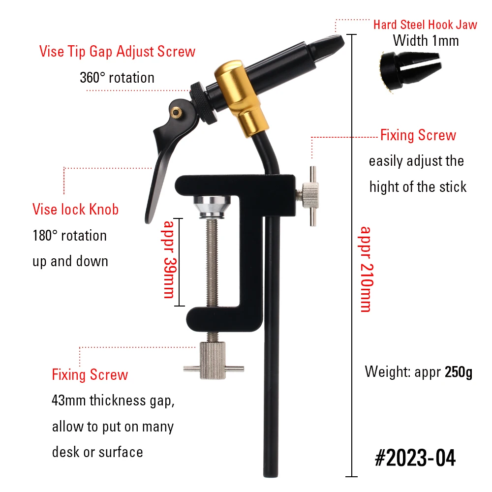 Wifreo Rotary Fly Tying Vise Tools Brass C-clamp Rotating Hook Tool Steel Whip finisher Bobbin Thread Holder Basic Fly Hook Tool