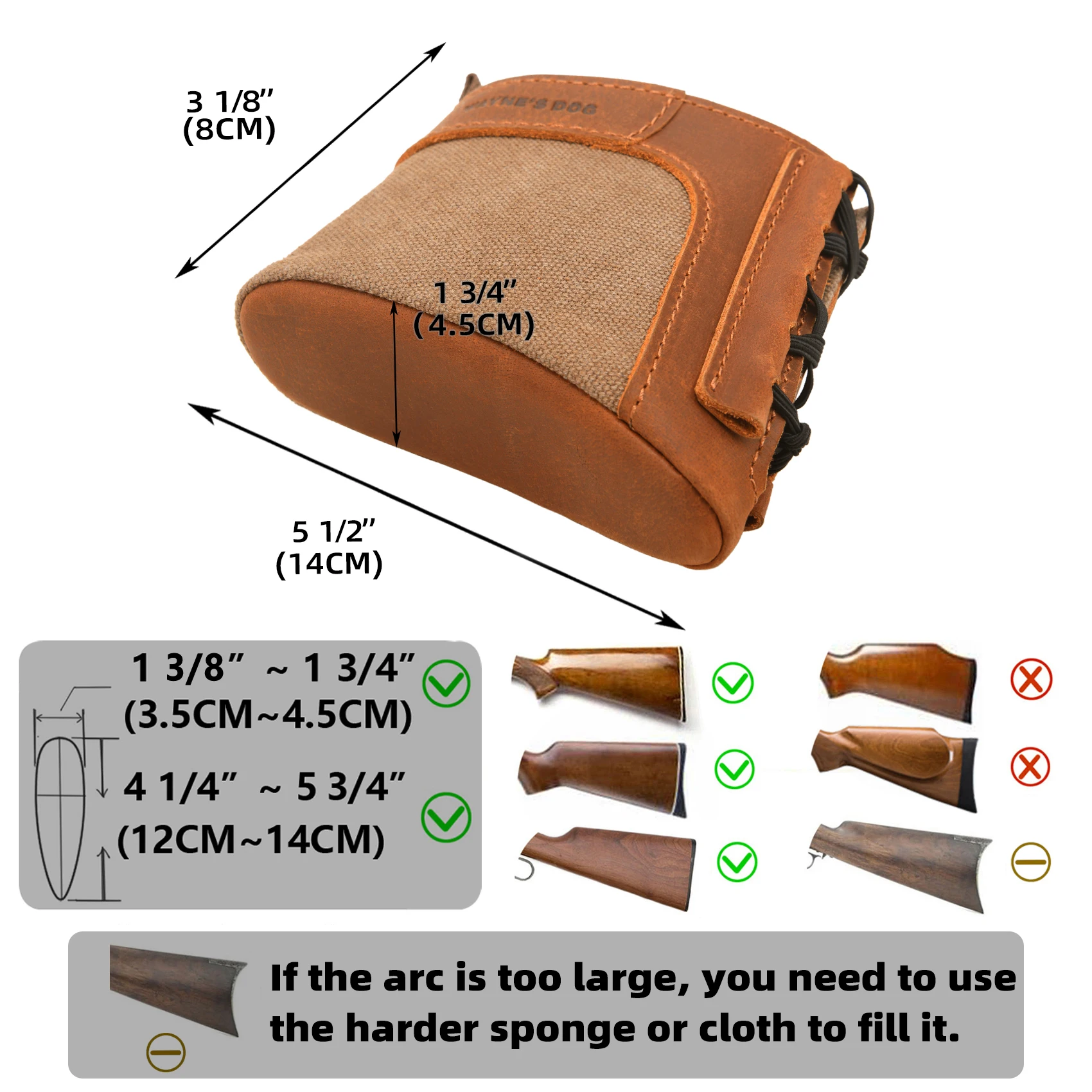 Genuine Leather Gun Buttstock Extension Slip on Recoil Pad, Canvas Shotgun Butt Recoil Pad, Small / Large Size