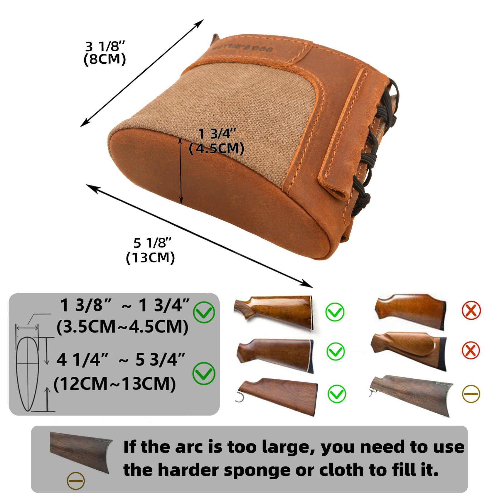 Genuine Leather Gun Buttstock Extension Slip on Recoil Pad, Canvas Shotgun Butt Recoil Pad, Small / Large Size