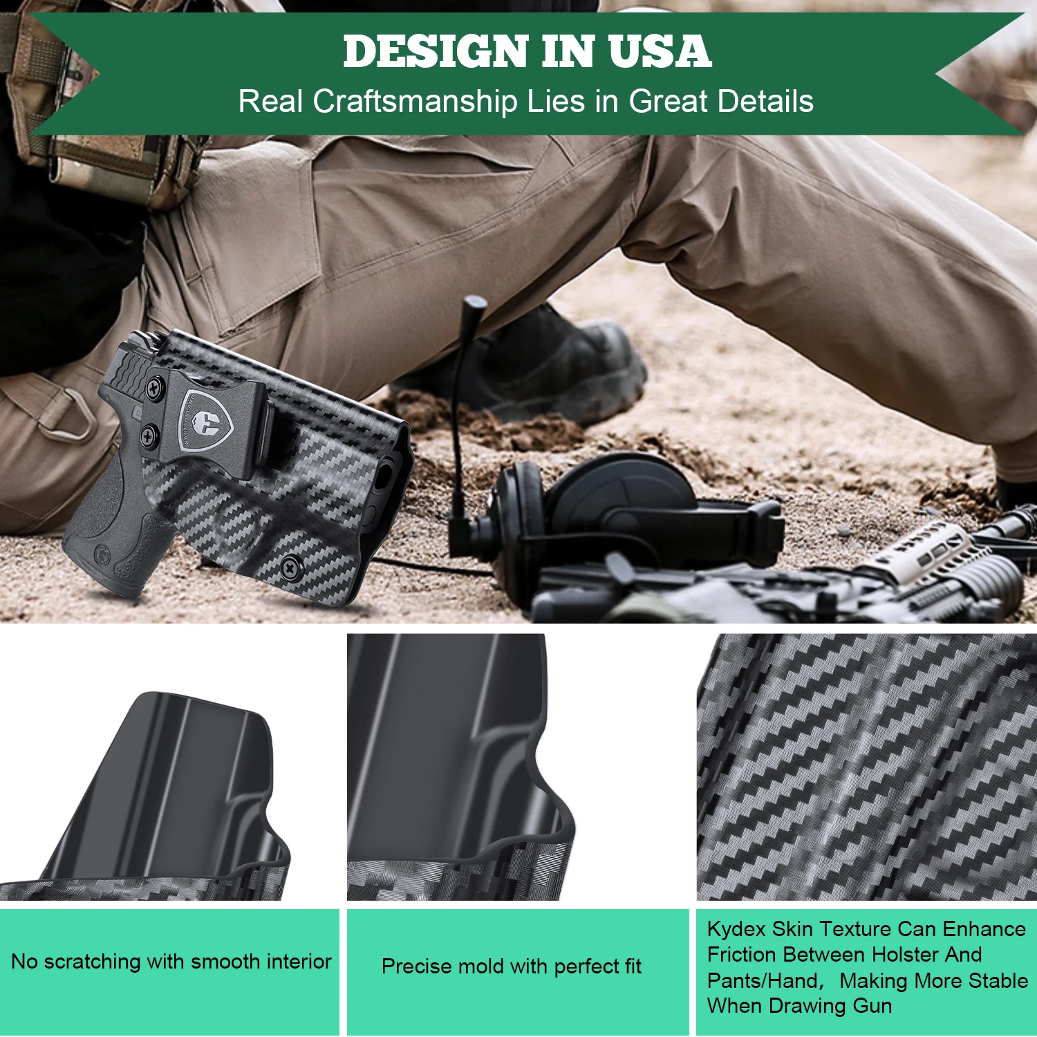 IWB Carbon Fiber Holsters Fit Glock 17 Glock 19 / 19X / 26 / 44 / 45 Gen(1 2 3 4 5) & Glock 23 / 32 Gen(3-4) Pistol Kydex Gags