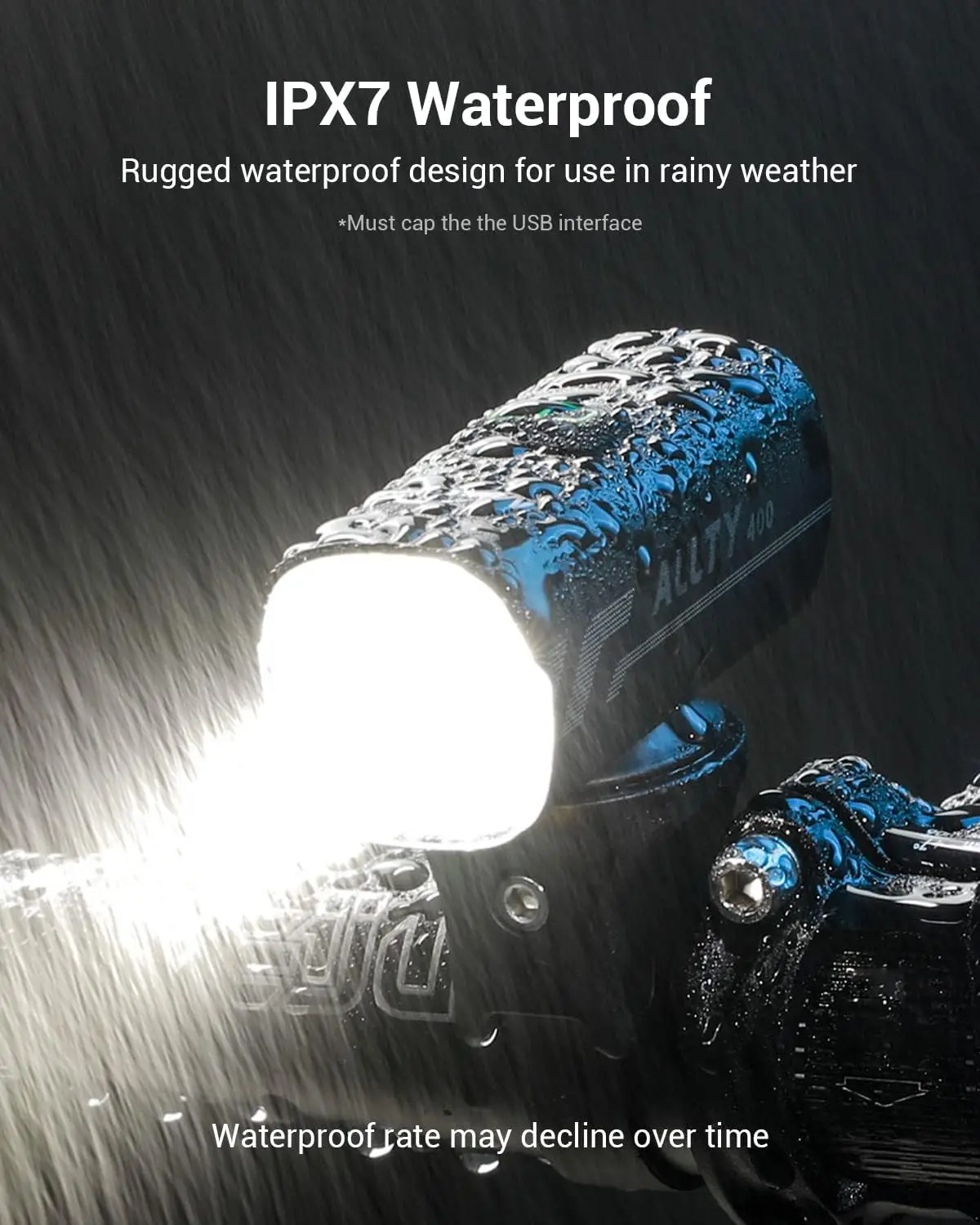 ALLTY 400 Road Bike Light, USB Type-C Rechargeable,Powerful Bike Headlight Compatible with: Mountain, Kids, Street