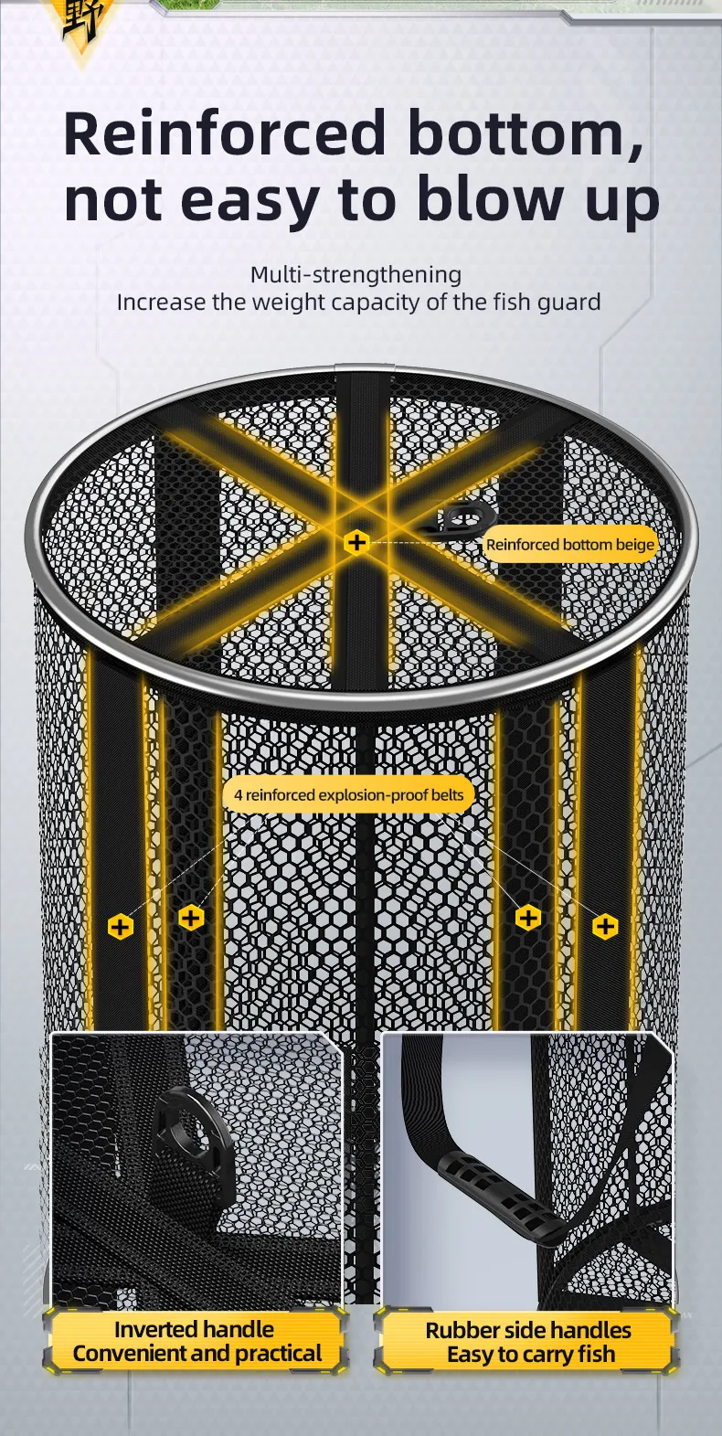 YUZHIYUAN Fish Protection Net Aluminium Alloy Foldable Quick-drying Fish Guard Space-saving Outdoor Fishing Net Portable Bag
