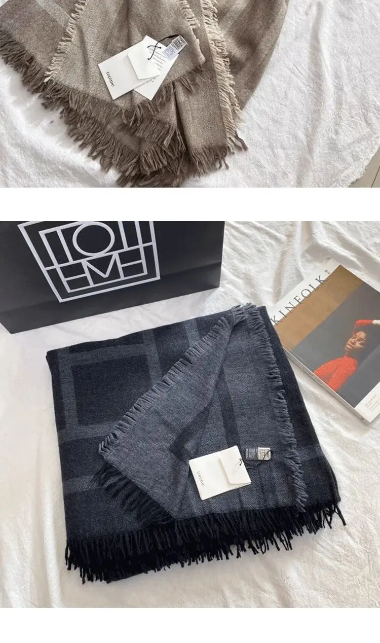 88% wool Winter Soft Cashmere Scarf Women Geometric Scarves Letters Shawls Wraps Thicken Warm