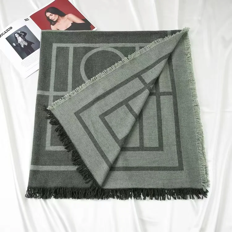 88% wool Winter Soft Cashmere Scarf Women Geometric Scarves Letters Shawls Wraps Thicken Warm