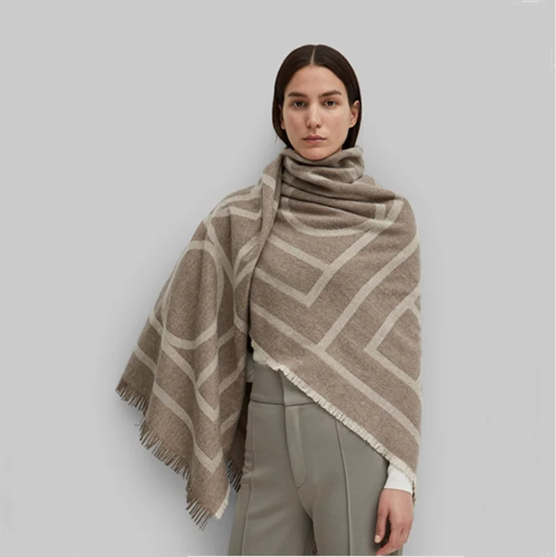 88% wool Winter Soft Cashmere Scarf Women Geometric Scarves Letters Shawls Wraps Thicken Warm