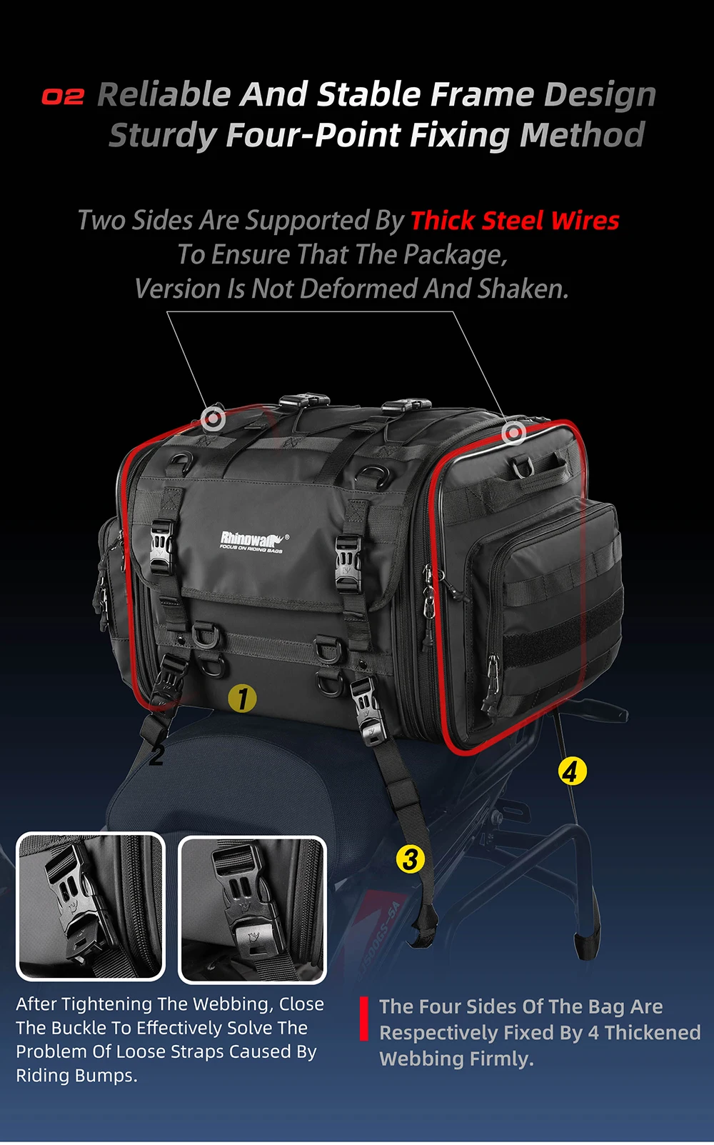 Rhinowalk Motorcycle Travel Luggage Bag Waterproof 19L-80L Expandable Big Capacity Motor Tail/Trunk/Rack Bag For Most Motorcycle