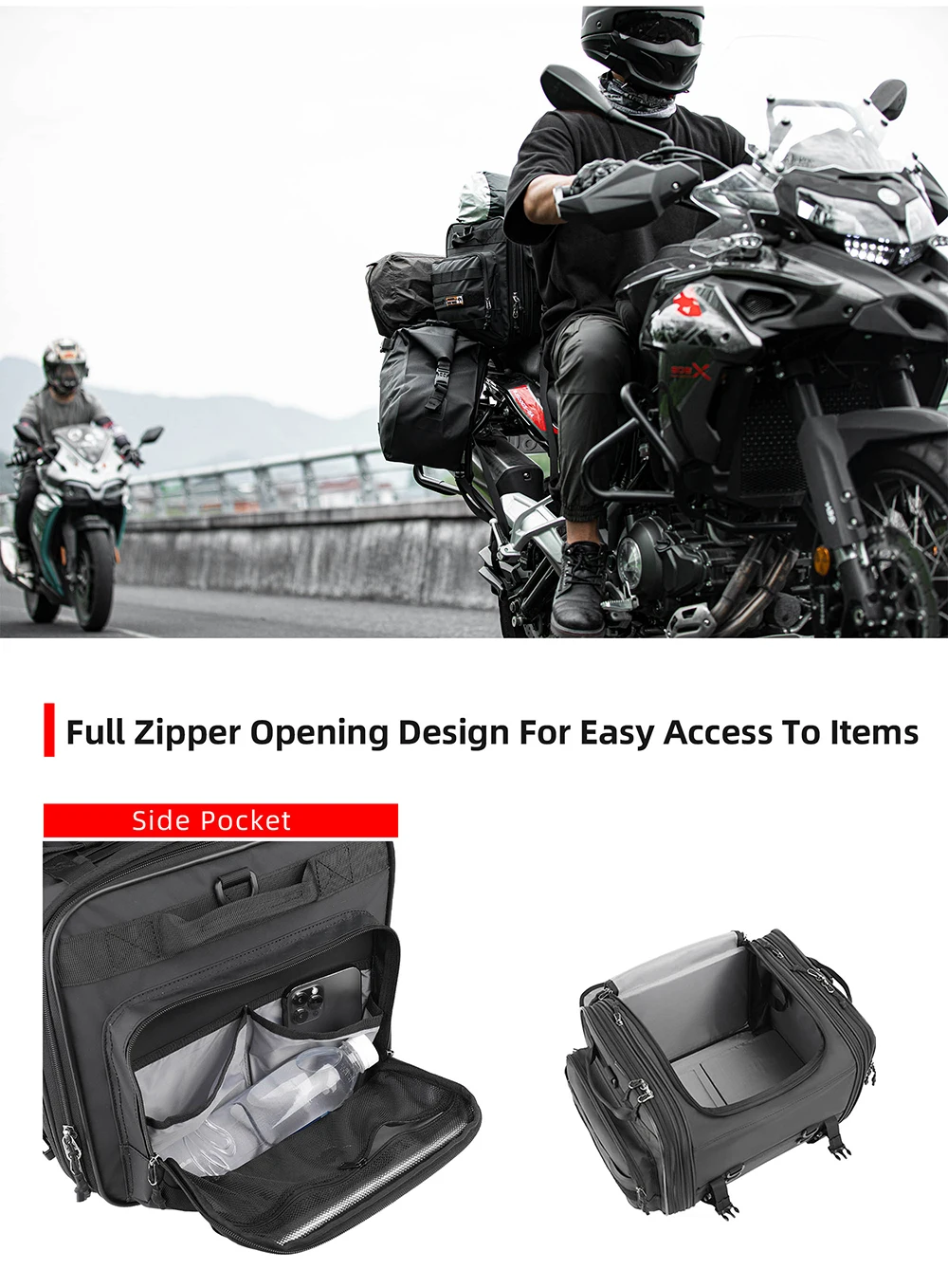 Rhinowalk Motorcycle Travel Luggage Bag Waterproof 19L-80L Expandable Big Capacity Motor Tail/Trunk/Rack Bag For Most Motorcycle