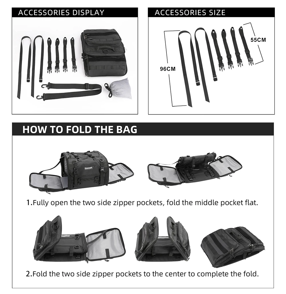 Rhinowalk Motorcycle Travel Luggage Bag Waterproof 19L-80L Expandable Big Capacity Motor Tail/Trunk/Rack Bag For Most Motorcycle