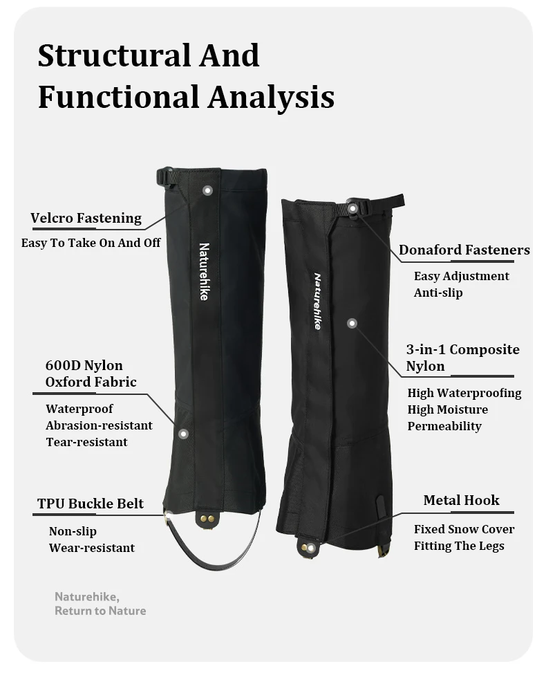 Naturehike 1 Pair Trekking Waterproof Leg Covers Hiking Snow Legging Gaiters Outdoor Climbing Camping Skiing Foot Cover