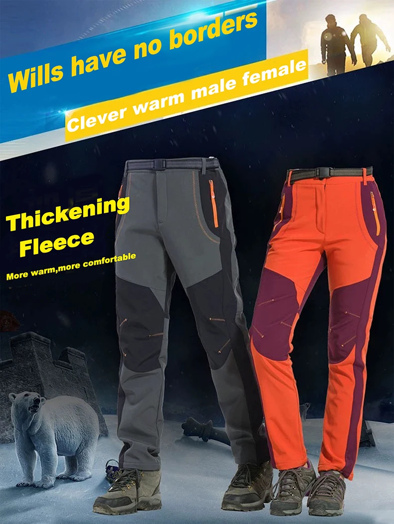 LNGXO Thick Warm Fleece Winter Pants Women Waterproof Hiking Trekking Camping Skiing Soft Shell Pants Outdoor Windproof Trousers