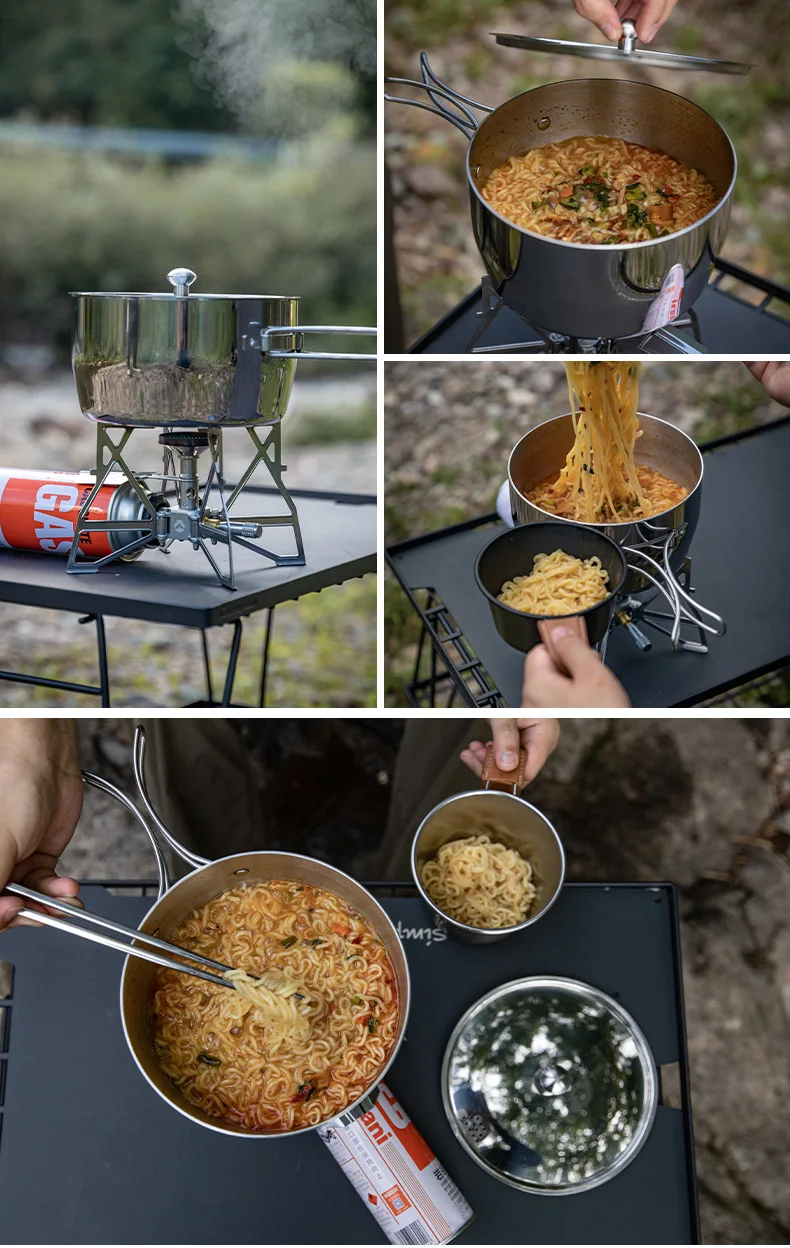 CAMPINGMOON Thickened Composite Stainless Steel Outdoor Camping Soup Pot, Boiling Water Portable Picnic Pot, Cooking Utensils