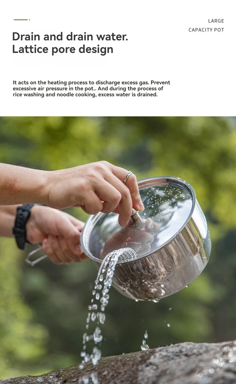 CAMPINGMOON Thickened Composite Stainless Steel Outdoor Camping Soup Pot, Boiling Water Portable Picnic Pot, Cooking Utensils