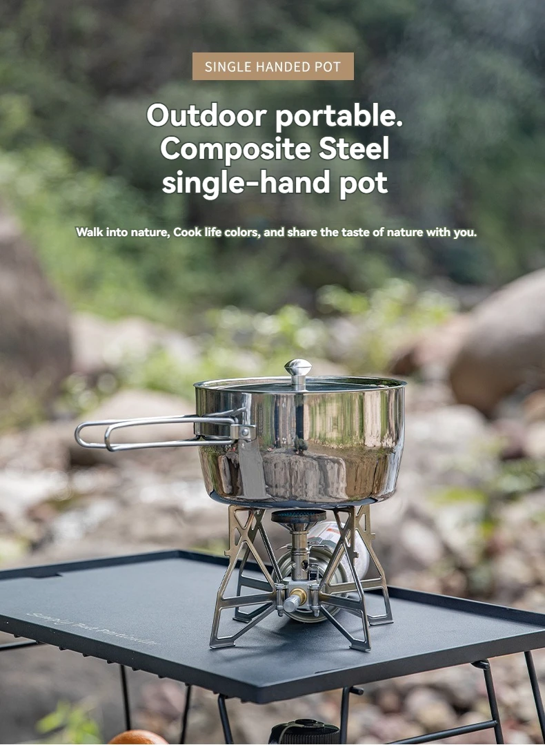 CAMPINGMOON Thickened Composite Stainless Steel Outdoor Camping Soup Pot, Boiling Water Portable Picnic Pot, Cooking Utensils