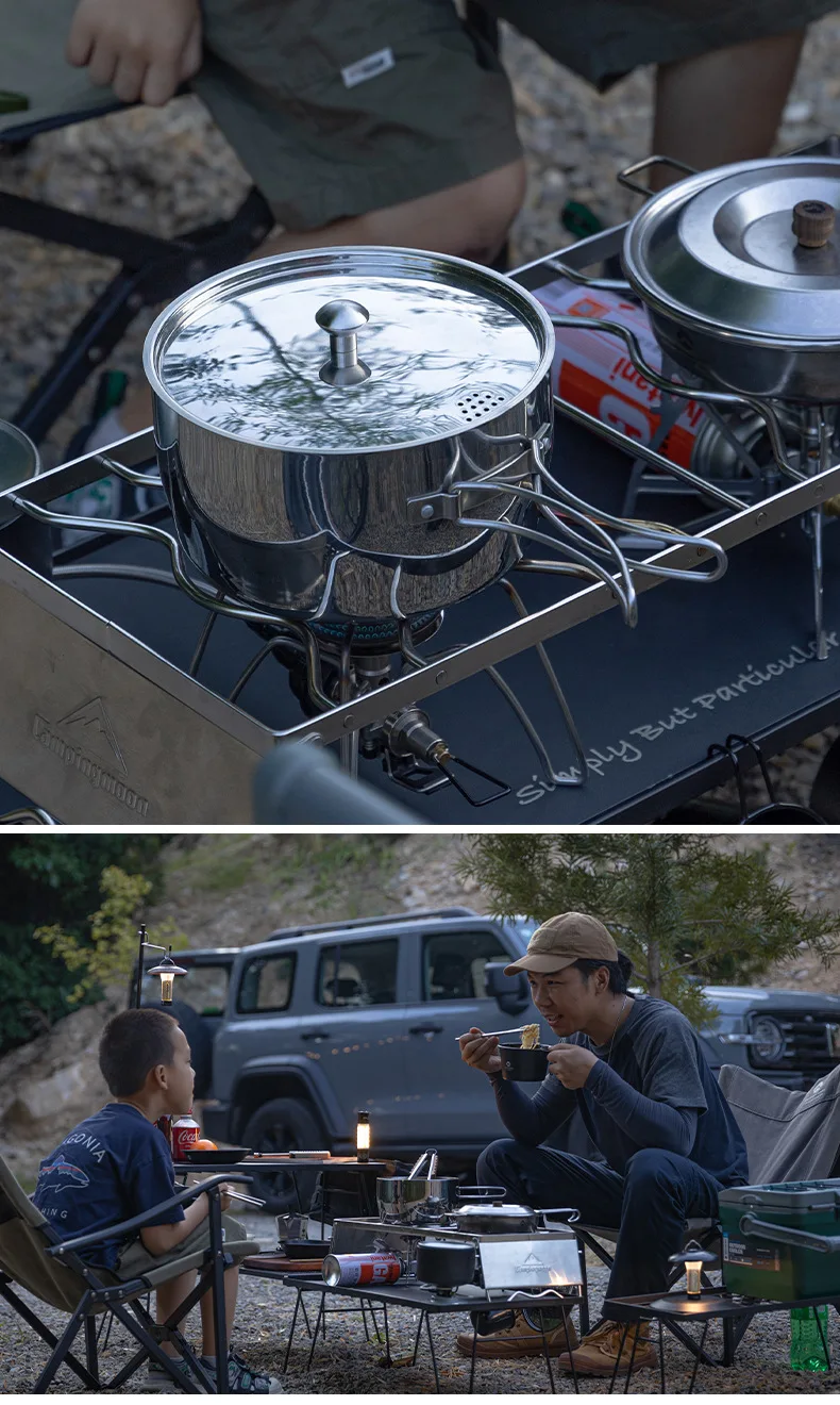 CAMPINGMOON Thickened Composite Stainless Steel Outdoor Camping Soup Pot, Boiling Water Portable Picnic Pot, Cooking Utensils