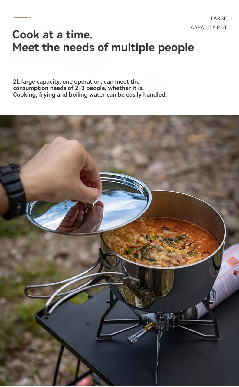CAMPINGMOON Thickened Composite Stainless Steel Outdoor Camping Soup Pot, Boiling Water Portable Picnic Pot, Cooking Utensils
