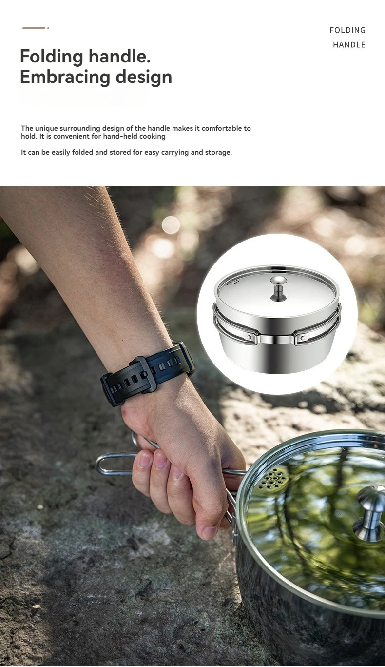 CAMPINGMOON Thickened Composite Stainless Steel Outdoor Camping Soup Pot, Boiling Water Portable Picnic Pot, Cooking Utensils