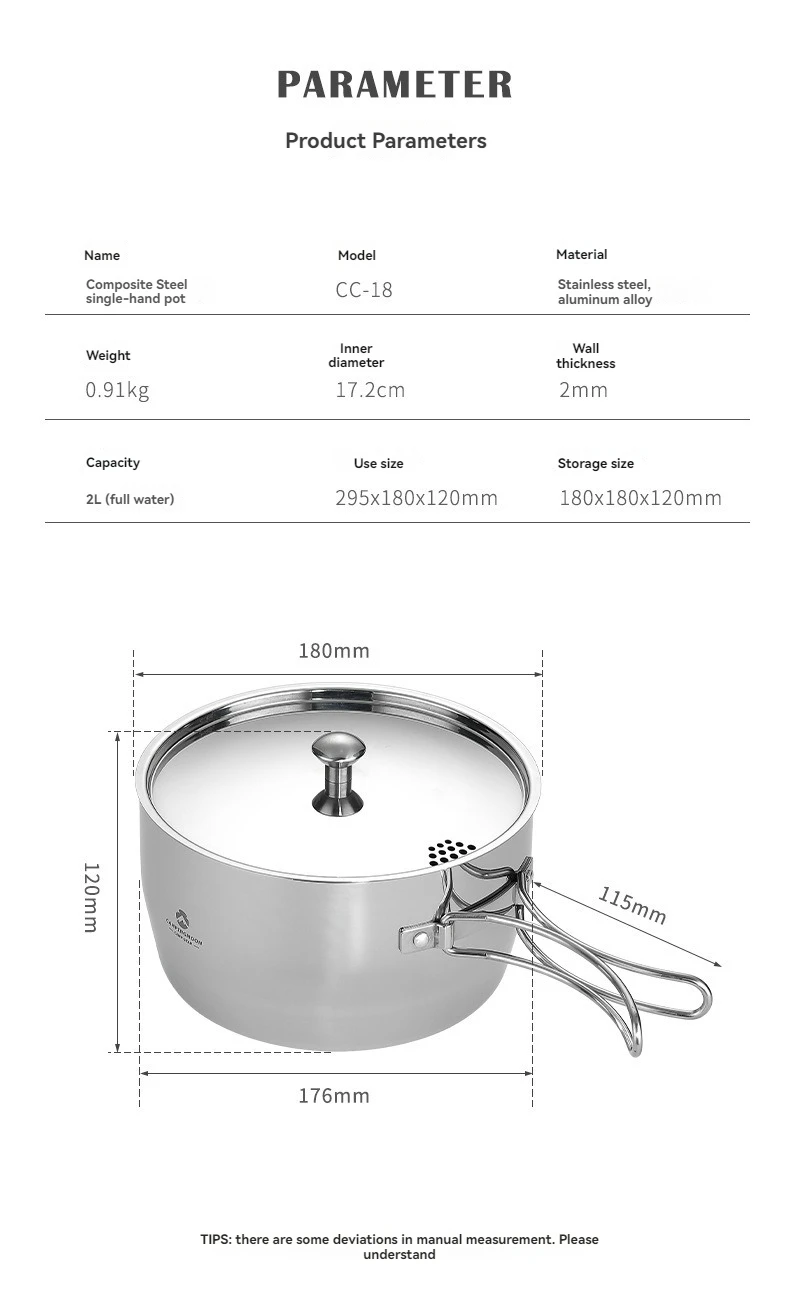 CAMPINGMOON Thickened Composite Stainless Steel Outdoor Camping Soup Pot, Boiling Water Portable Picnic Pot, Cooking Utensils