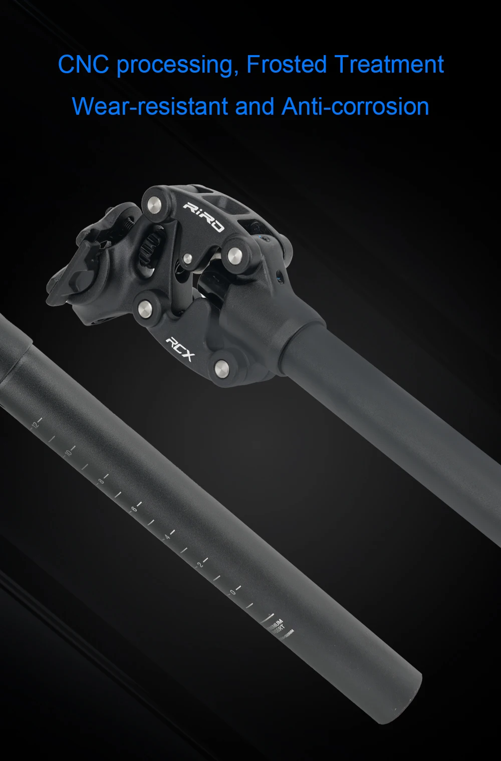 RIRO RCX Bicycle Suspension Seatpost Shock Absorber Seat Post 350mm*27.2mm/28.6/30.0/30.4/30.9/31.6/33.9mm MTB/E-Bike Seat Tube