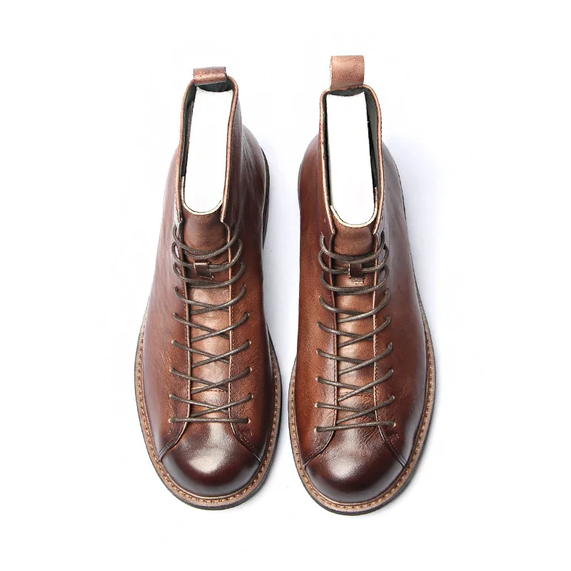 Top Layer Cowhide Men's AMEKAJI Tooling Work Clothes Boots Outdoor Trekking Hiking Climbing Genuine Leather Riding Walking Shoes