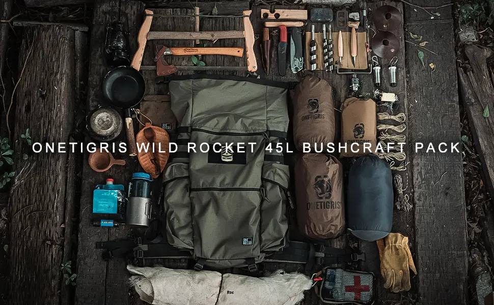 OneTigris WILD ROCKET Bushcraft Pack 45L Rucksack Outdoor Travel Roll Top Backpack With Water Resistant Coating & Axe Holders